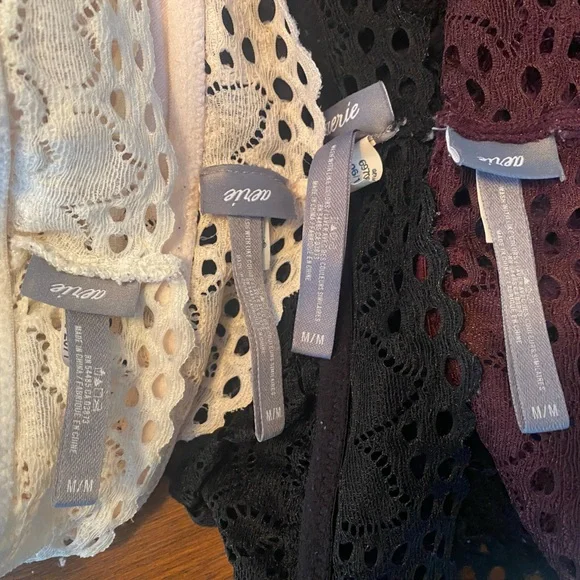 BUNDLE 4 Aerie Lace Bralettes Razorback (Black, White, Light Pink, Maroon) - Picture 3 of 12